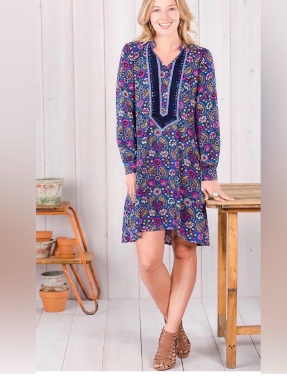 NWOT Matilda Jane thoughts and dreams Floral Long-Sleeve Shift Dress sz m